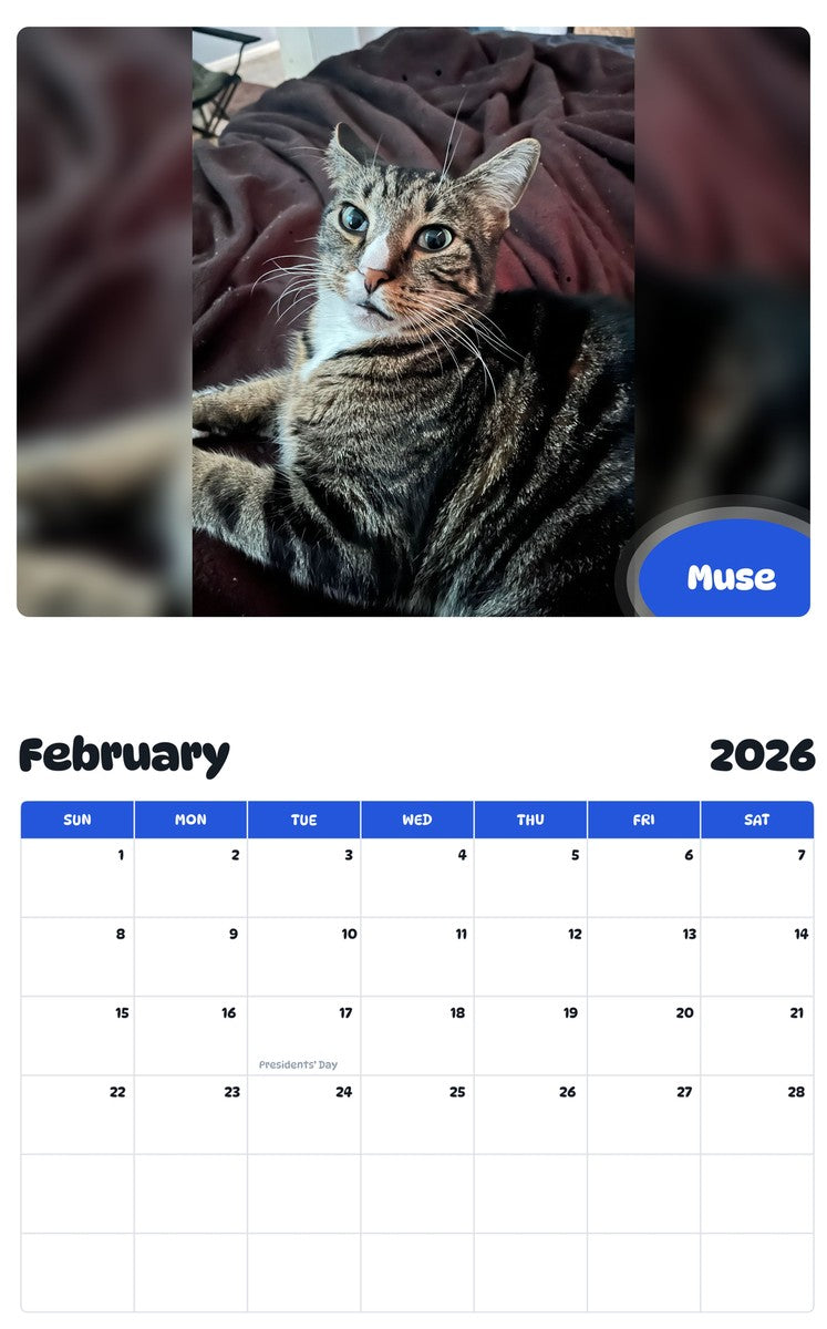 November 2025 - October 2026 Muse - Pawidols Pet Calendar