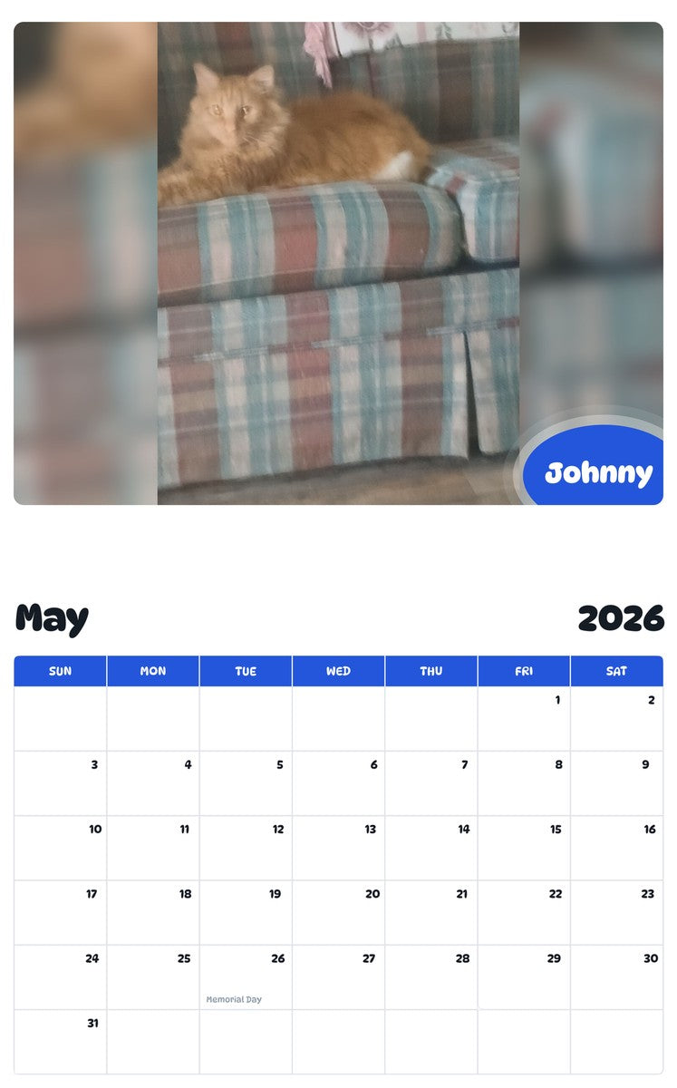 2026 - 2027 Johnny - Pawidols Pet Calendar
