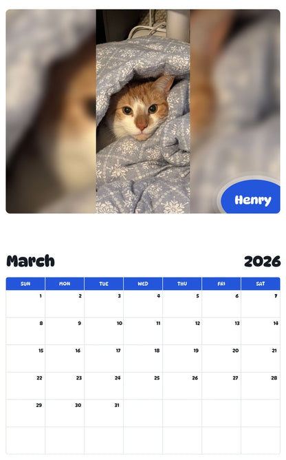 November 2025 - October 2026 Henry - Pawidols Pet Calendar