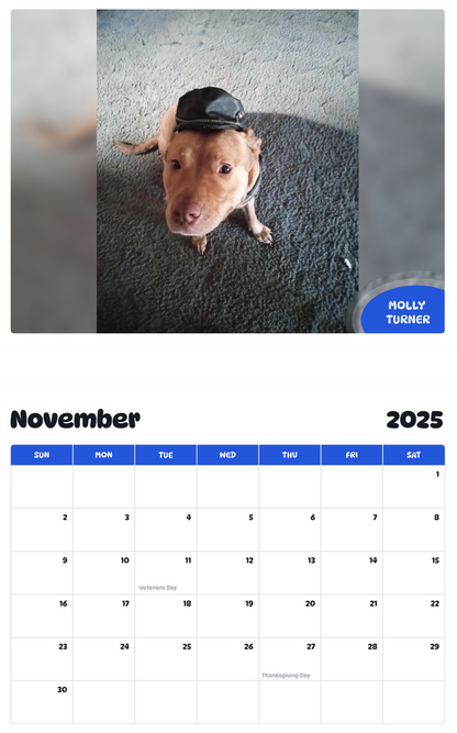 July 2025 - June 2026 Molly Turner - Pawidols Pet Calendar