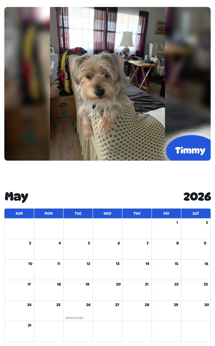 2026 - 2027 Timmy - Pawidols Pet Calendar