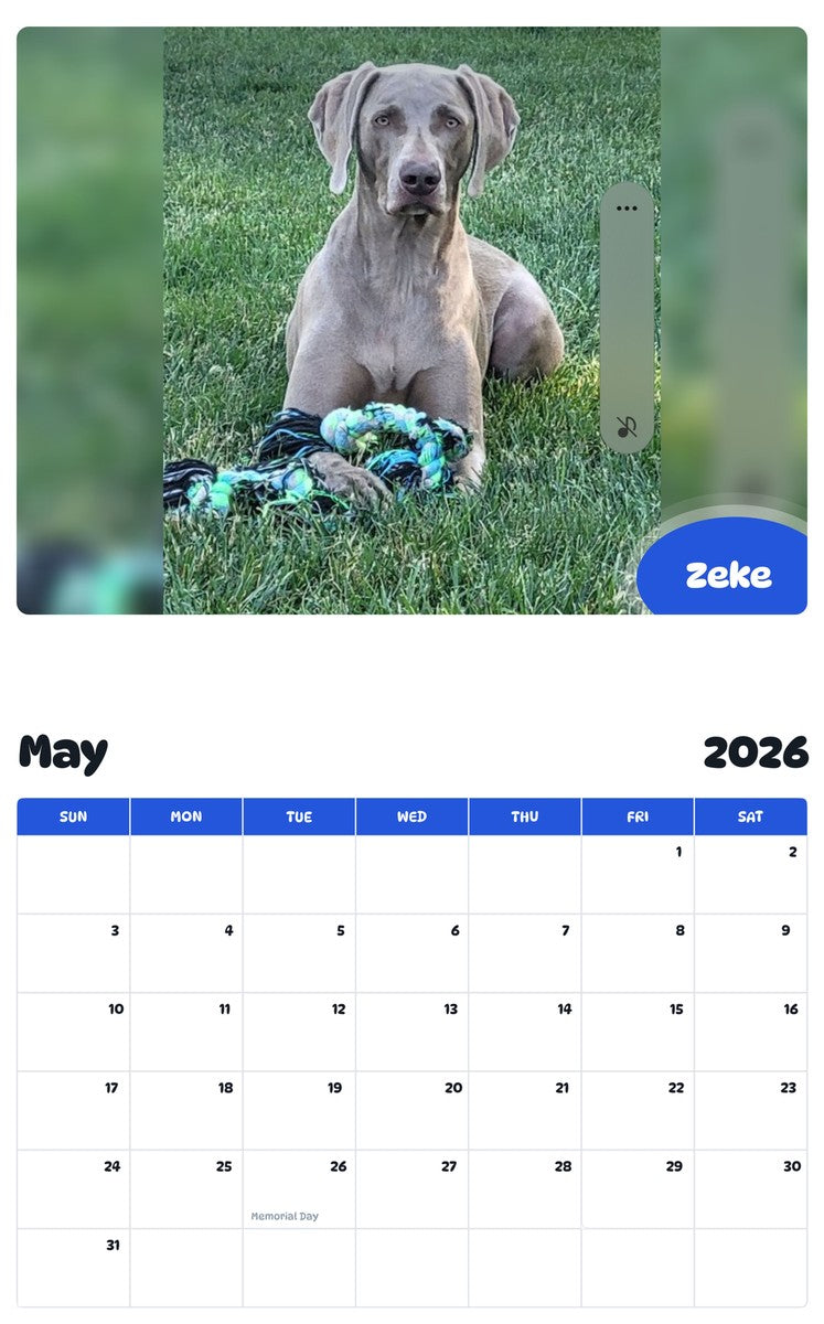 2026 - 2027 Zeke - Pawidols Pet Calendar