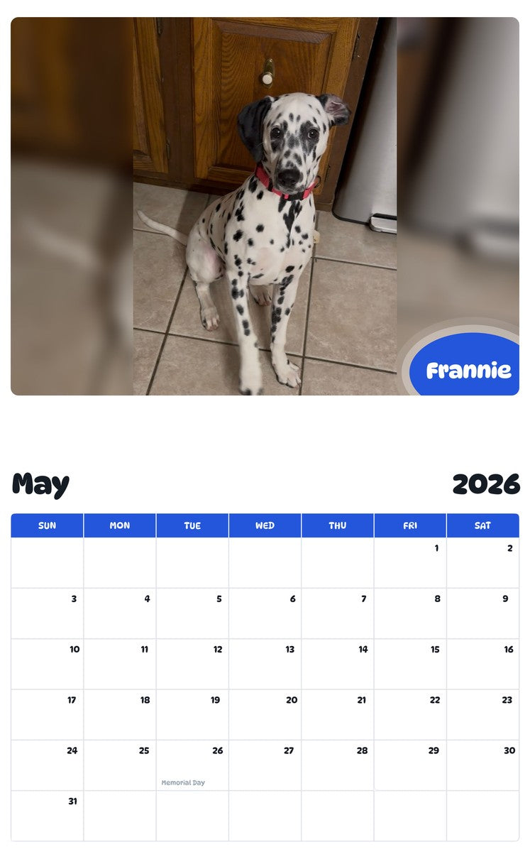 2026 - 2027 Frannie - Pawidols Pet Calendar