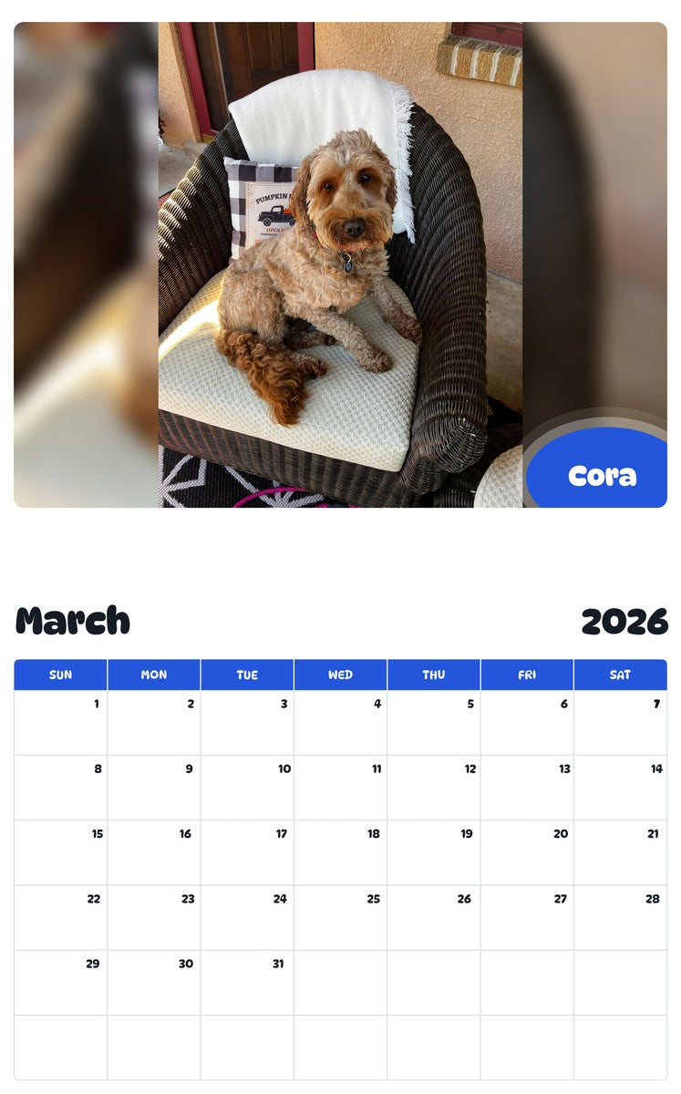 November 2025 - October 2026 Cora - Pawidols Pet Calendar
