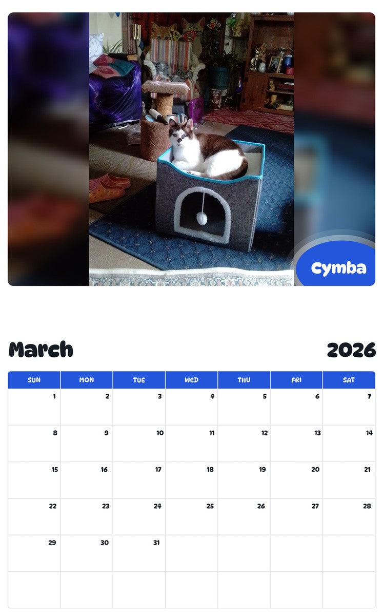 November 2025 - October 2026 Cymba - Pawidols Pet Calendar