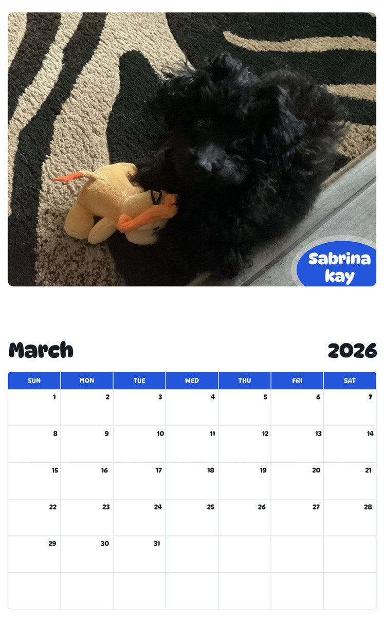 November 2025 - October 2026 Sabrina kay - Pawidols Pet Calendar