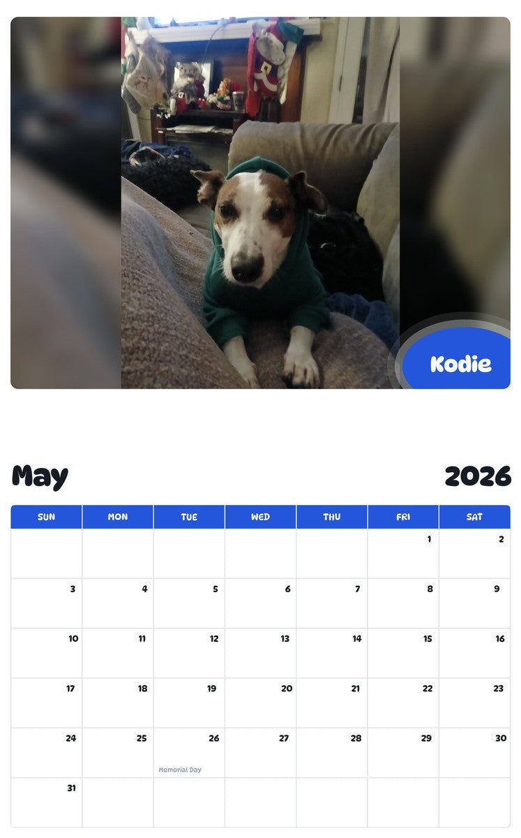 2026 - 2027 Kodie - Pawidols Pet Calendar