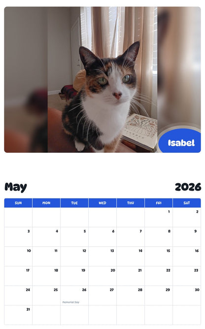 2026 - 2027 Isabel - Pawidols Pet Calendar