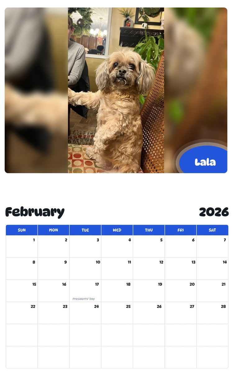 October 2025 - September 2026 Lala - Pawidols Pet Calendar