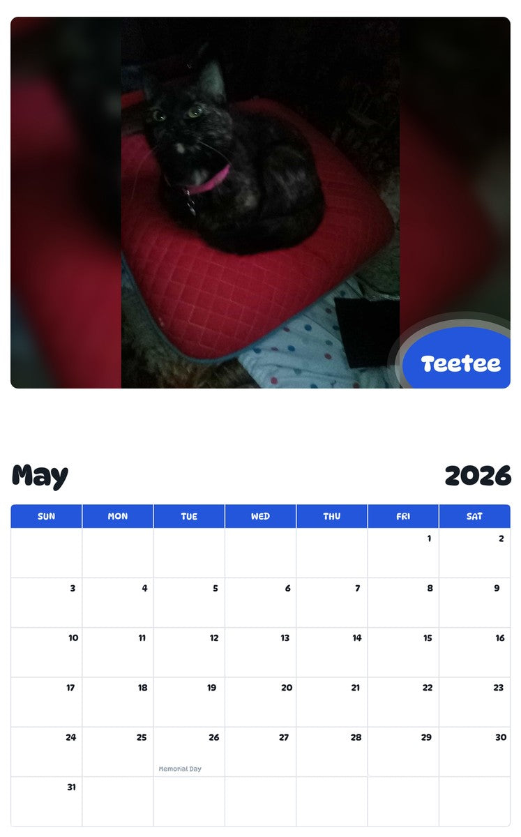 2026 - 2027 Teetee - Pawidols Pet Calendar