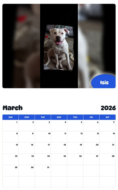 November 2025 - October 2026 Isis - Pawidols Pet Calendar