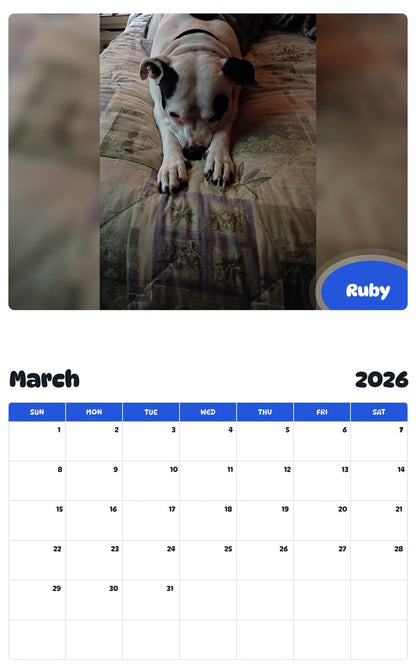 November 2025 - October 2026 Ruby - Pawidols Pet Calendar