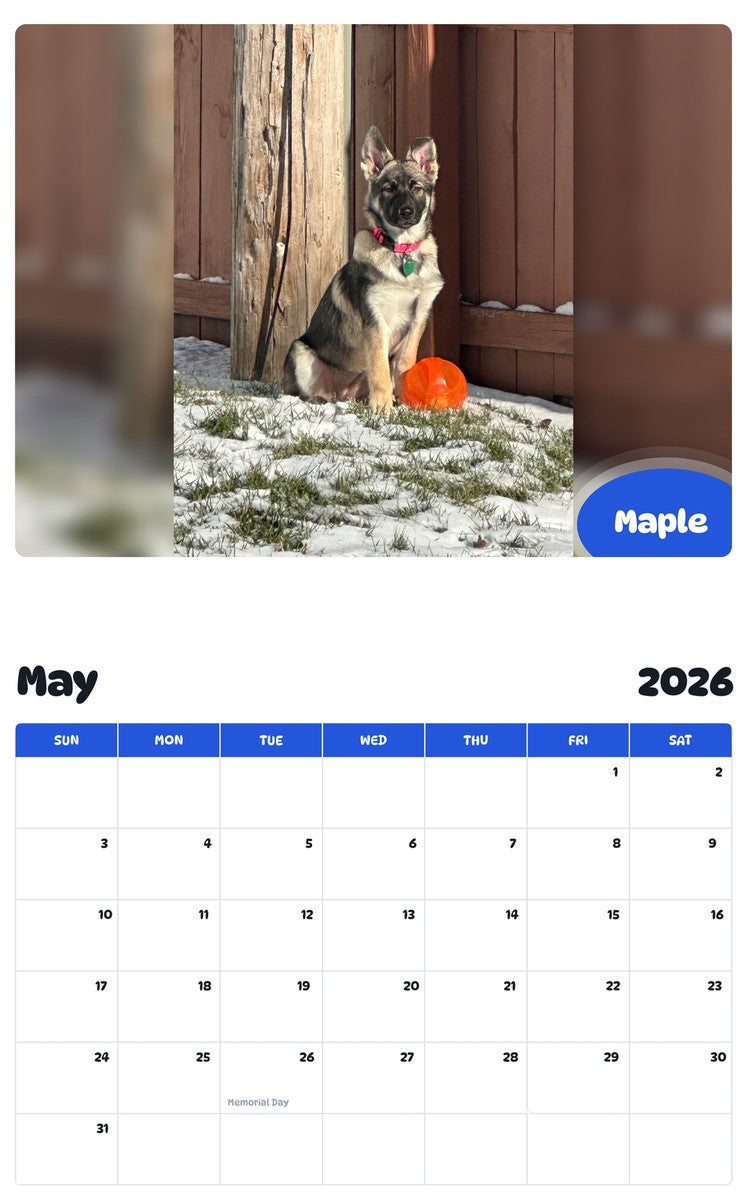 2026 - 2027 Maple - Pawidols Pet Calendar