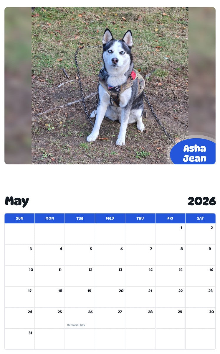 2026 - 2027 Asha Jean - Pawidols Pet Calendar