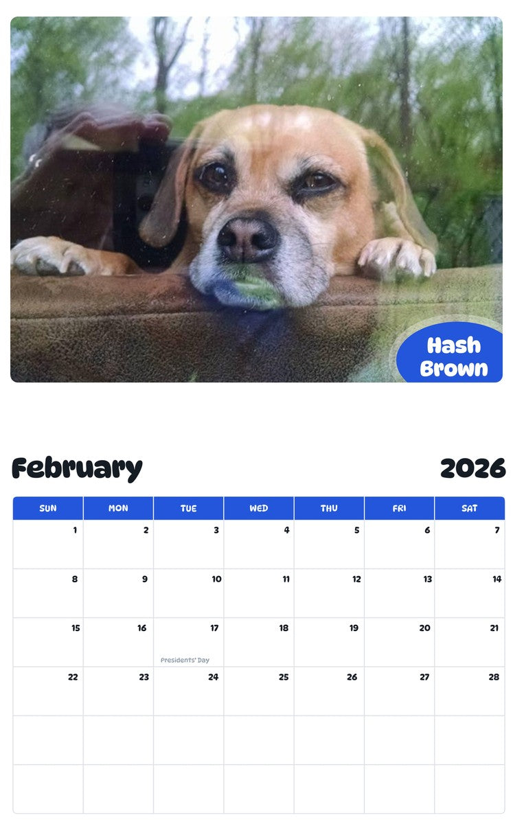 October 2025 - September 2026 Hash Brown - Pawidols Pet Calendar