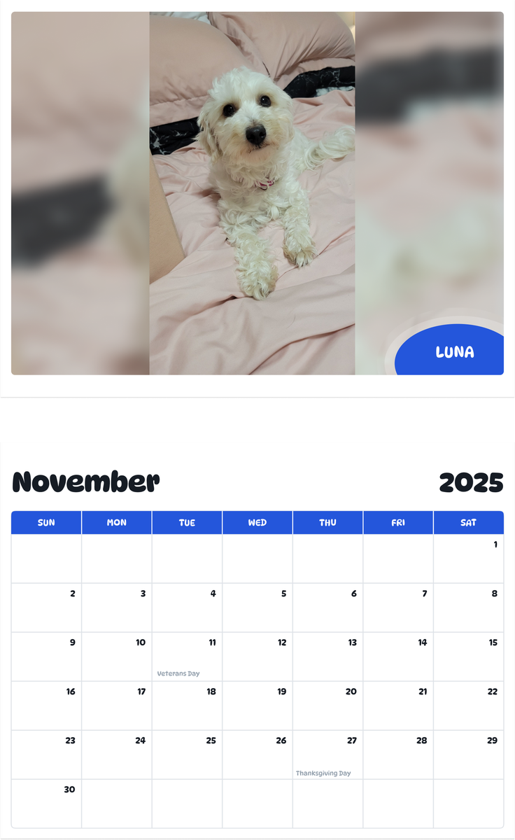 July 2025 - June 2026 Luna - Pawidols Pet Calendar