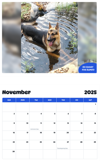 July 2025 - June 2026 Bo short for Rambo - Pawidols Pet Calendar