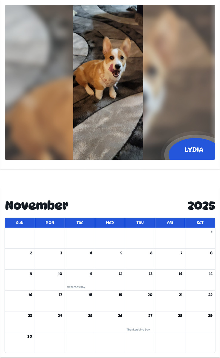 July 2025 - June 2026 Lydia - Pawidols Pet Calendar