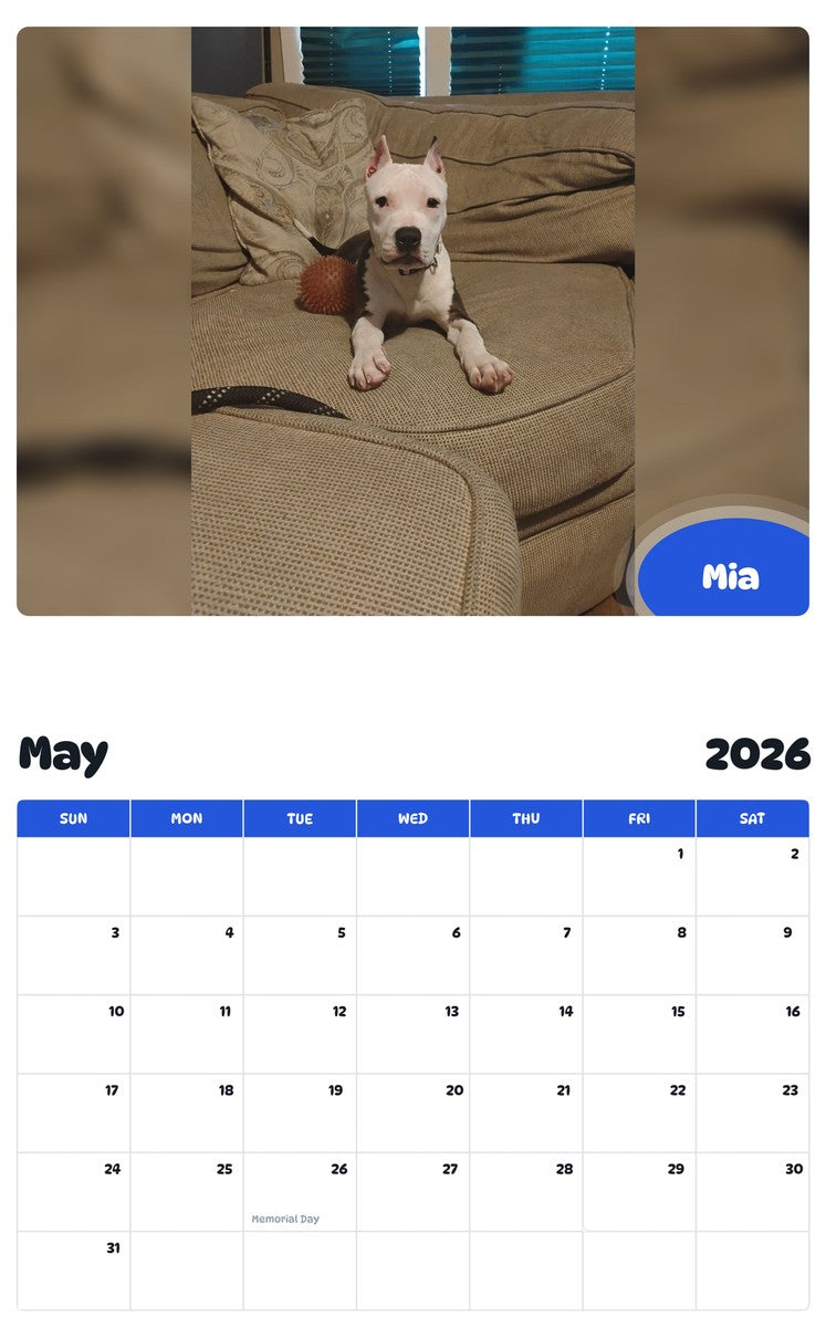 2026 - 2027 Mia - Pawidols Pet Calendar