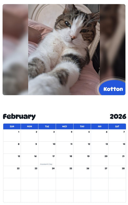 October 2025 - September 2026 Kotton - Pawidols Pet Calendar