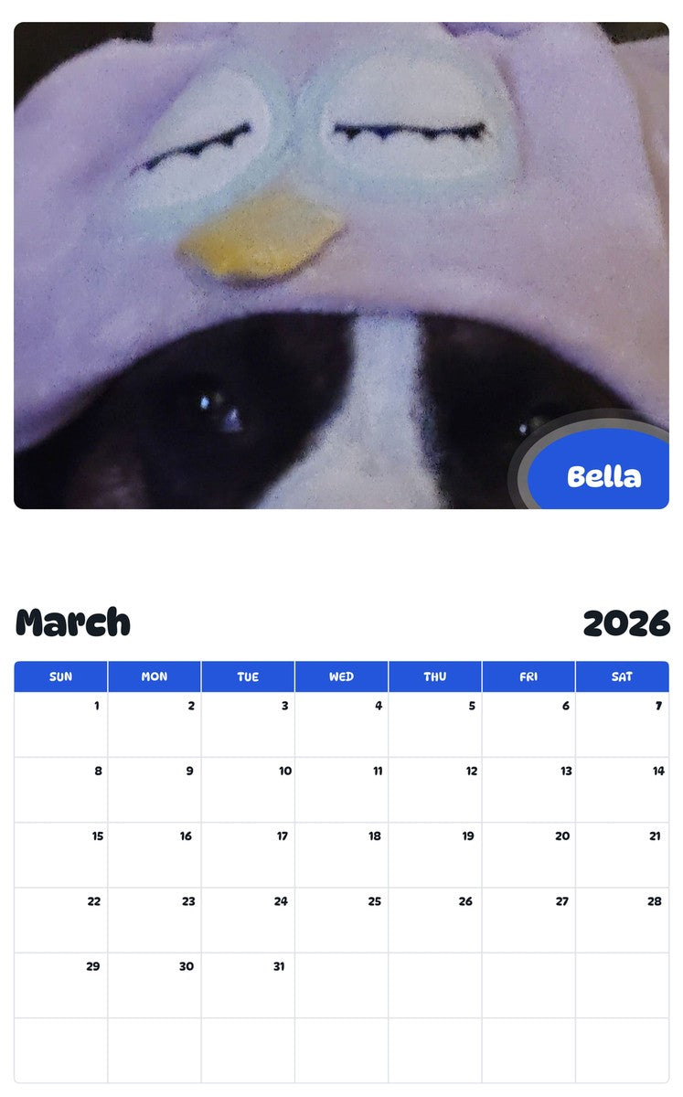 November 2025 - October 2026 Bella - Pawidols Pet Calendar