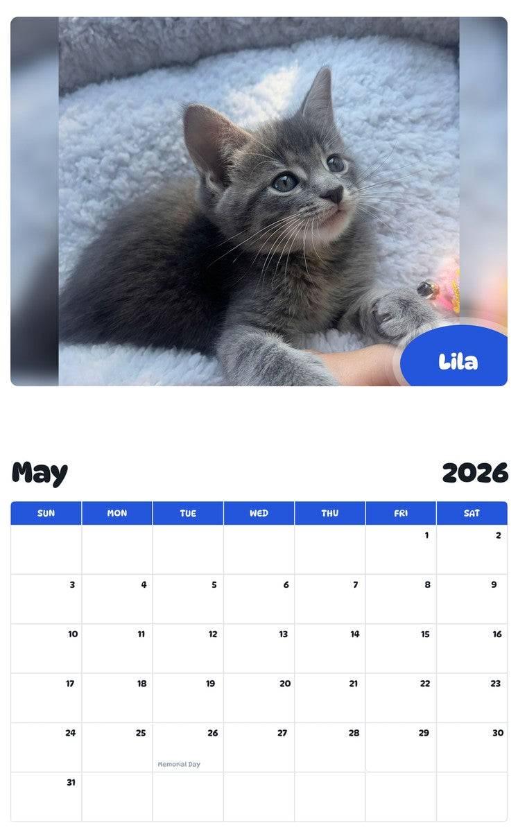 2026 - 2027 Lila - Pawidols Pet Calendar