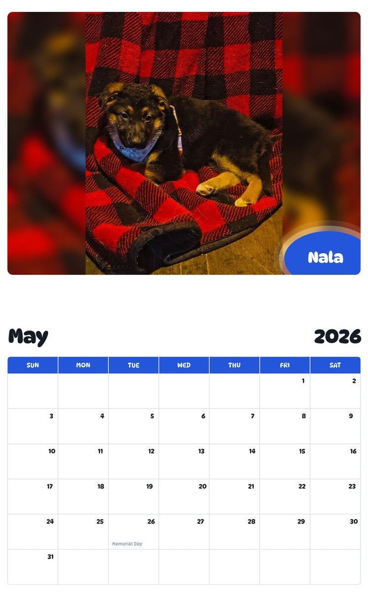 2026 - 2027 Nala - Pawidols Pet Calendar