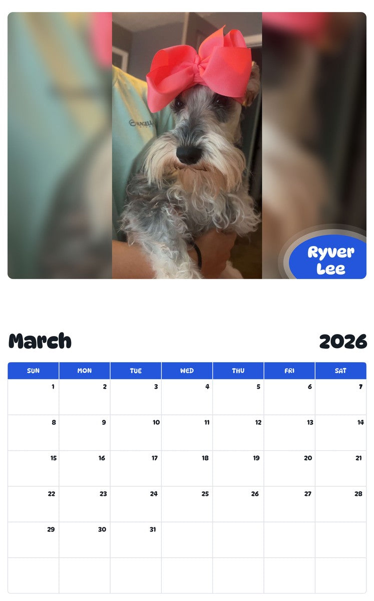 November 2025 - October 2026 Ryver Lee - Pawidols Pet Calendar