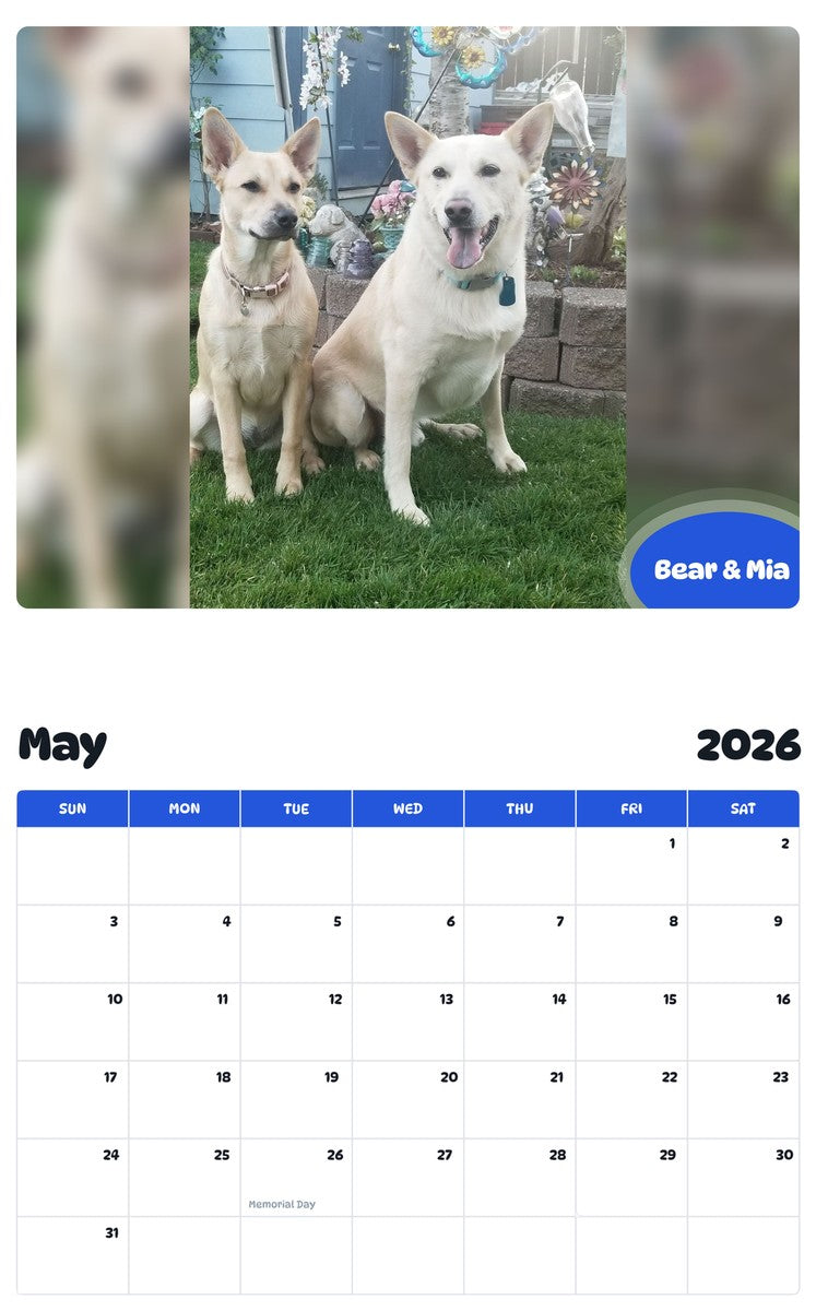 2026 - 2027 Bear & Mia - Pawidols Pet Calendar