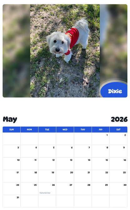 2026 - 2027 Dixie - Pawidols Pet Calendar