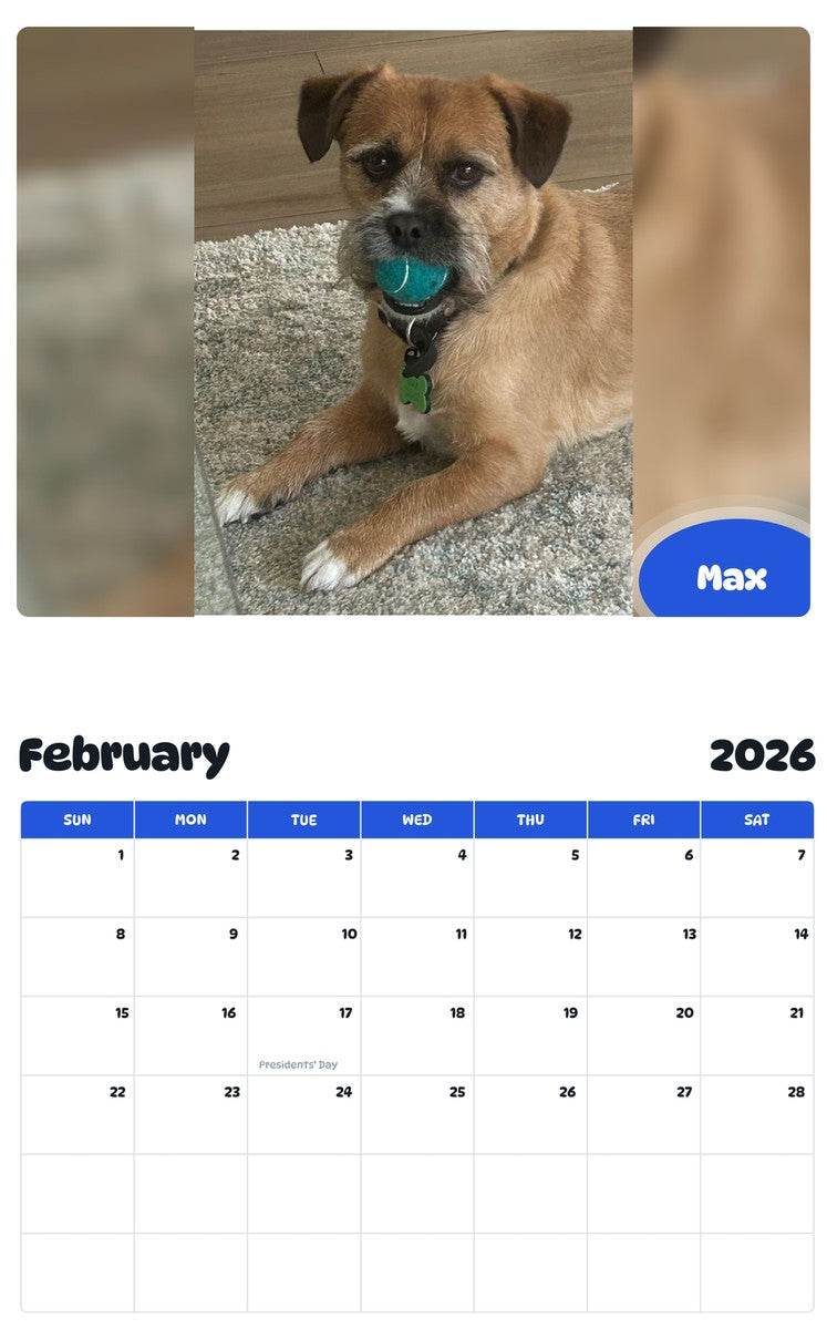 October 2025 - September 2026 Max - Pawidols Pet Calendar