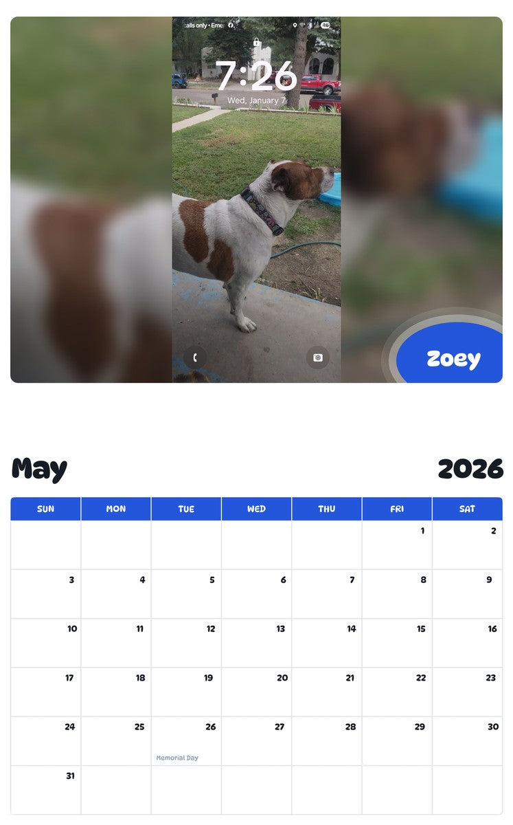 2026 - 2027 Zoey - Pawidols Pet Calendar