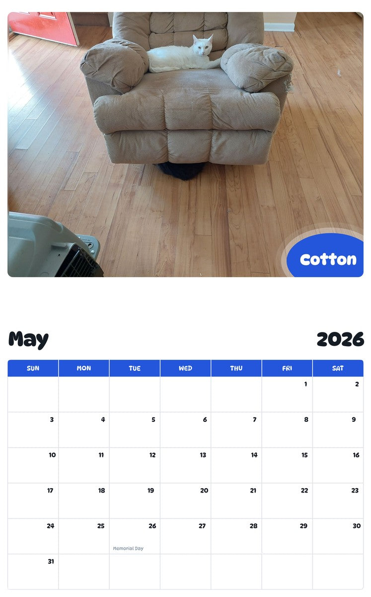 2026 - 2027 Cotton - Pawidols Pet Calendar