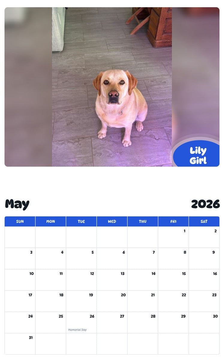 2026 - 2027 Lily Girl - Pawidols Pet Calendar