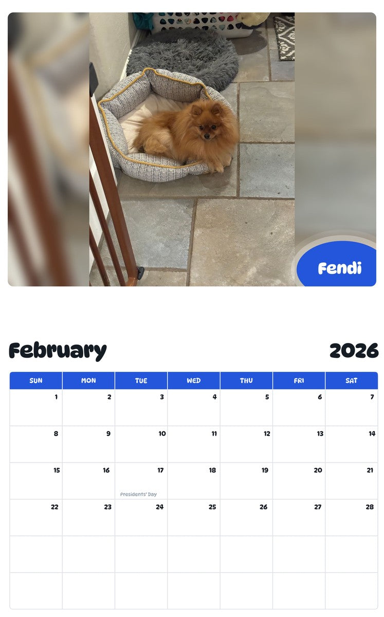 October 2025 - September 2026 Fendi - Pawidols Pet Calendar
