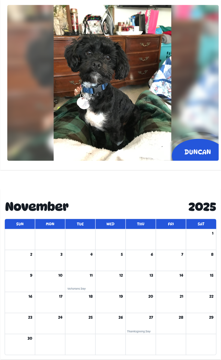 July 2025 - June 2026 Duncan - Pawidols Pet Calendar