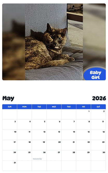 2026 - 2027 Baby Girl - Pawidols Pet Calendar