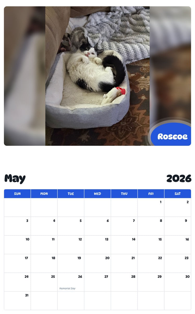 2026 - 2027 Roscoe - Pawidols Pet Calendar