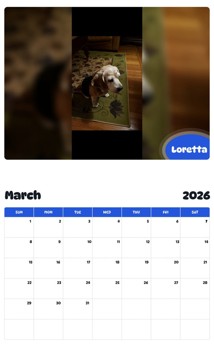 November 2025 - October 2026 Loretta - Pawidols Pet Calendar