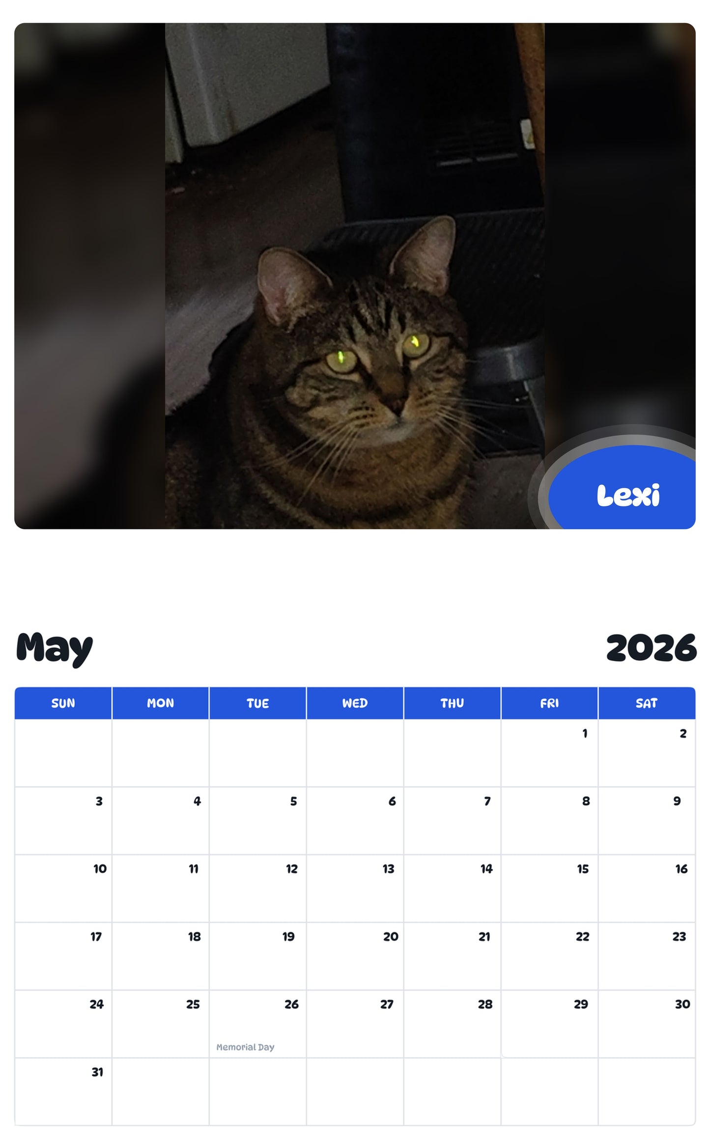 2026 - 2027 Lexi - Pawidols Pet Calendar