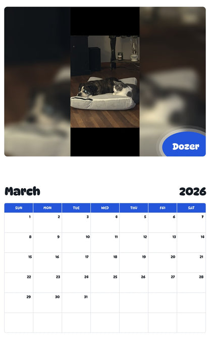 November 2025 - October 2026 Dozer - Pawidols Pet Calendar