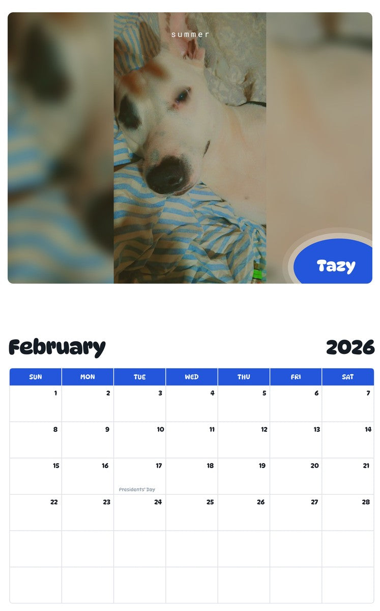 October 2025 - September 2026 Tazy - Pawidols Pet Calendar