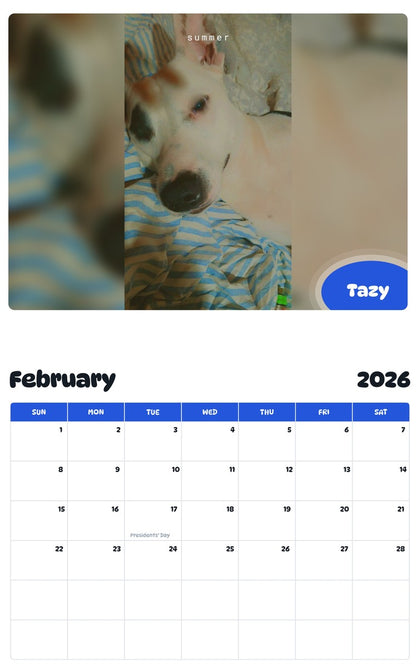 October 2025 - September 2026 Tazy - Pawidols Pet Calendar