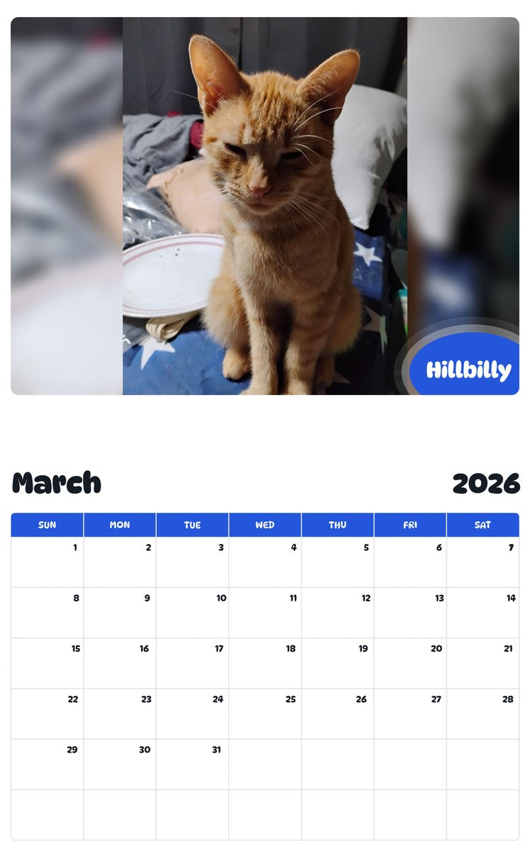 November 2025 - October 2026 Hillbilly - Pawidols Pet Calendar