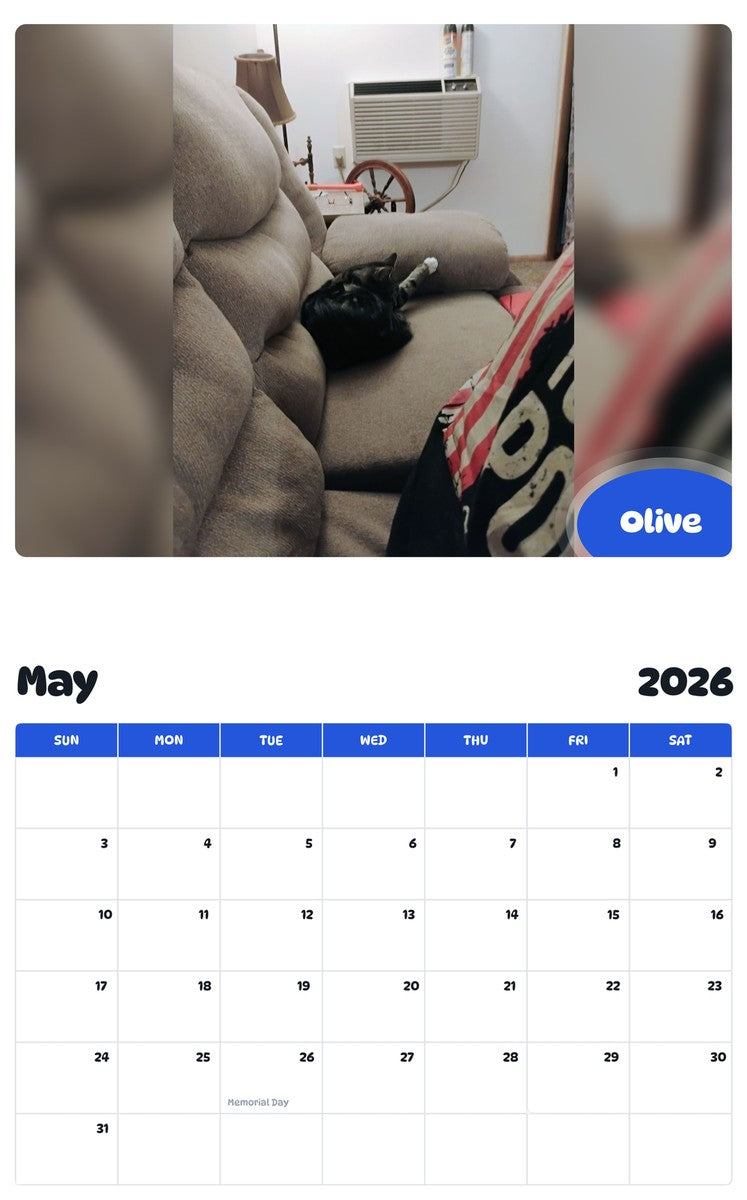 2026 - 2027 Olive - Pawidols Pet Calendar
