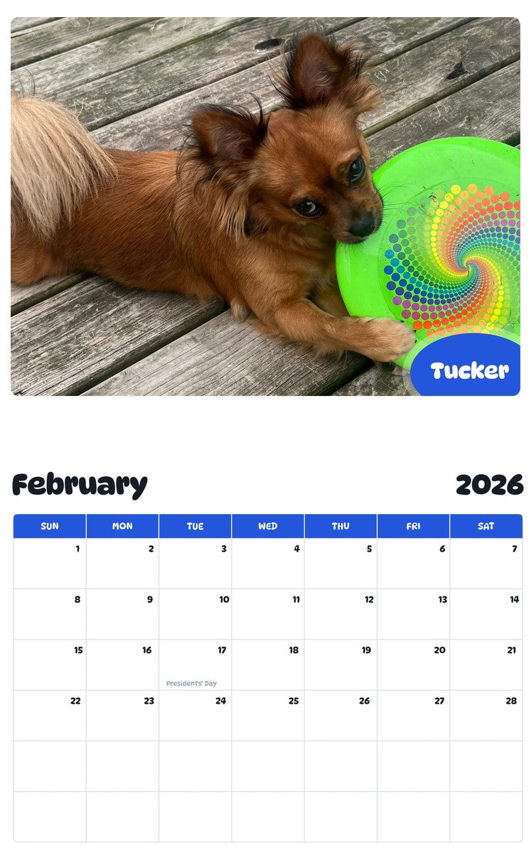 October 2025 - September 2026 Tucker - Pawidols Pet Calendar
