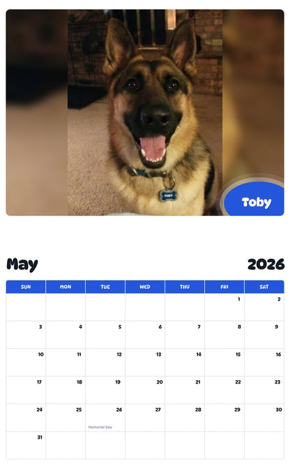 2026 - 2027 Toby - Pawidols Pet Calendar