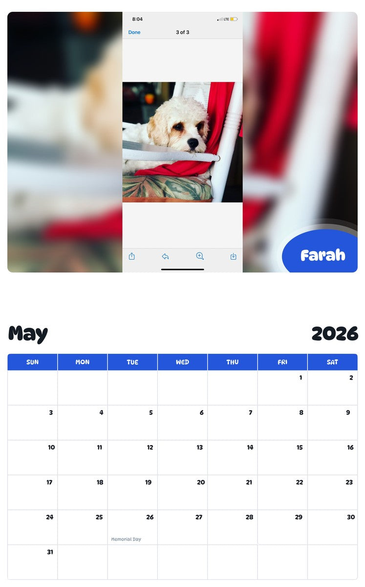 2026 - 2027 Farah - Pawidols Pet Calendar