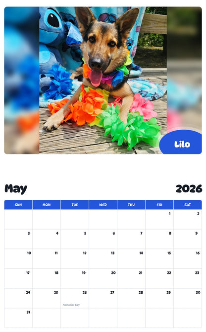 2026 - 2027 Lilo - Pawidols Pet Calendar