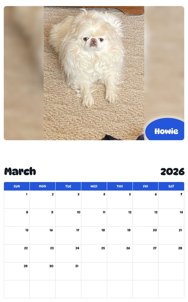 November 2025 - October 2026 Howie - Pawidols Pet Calendar